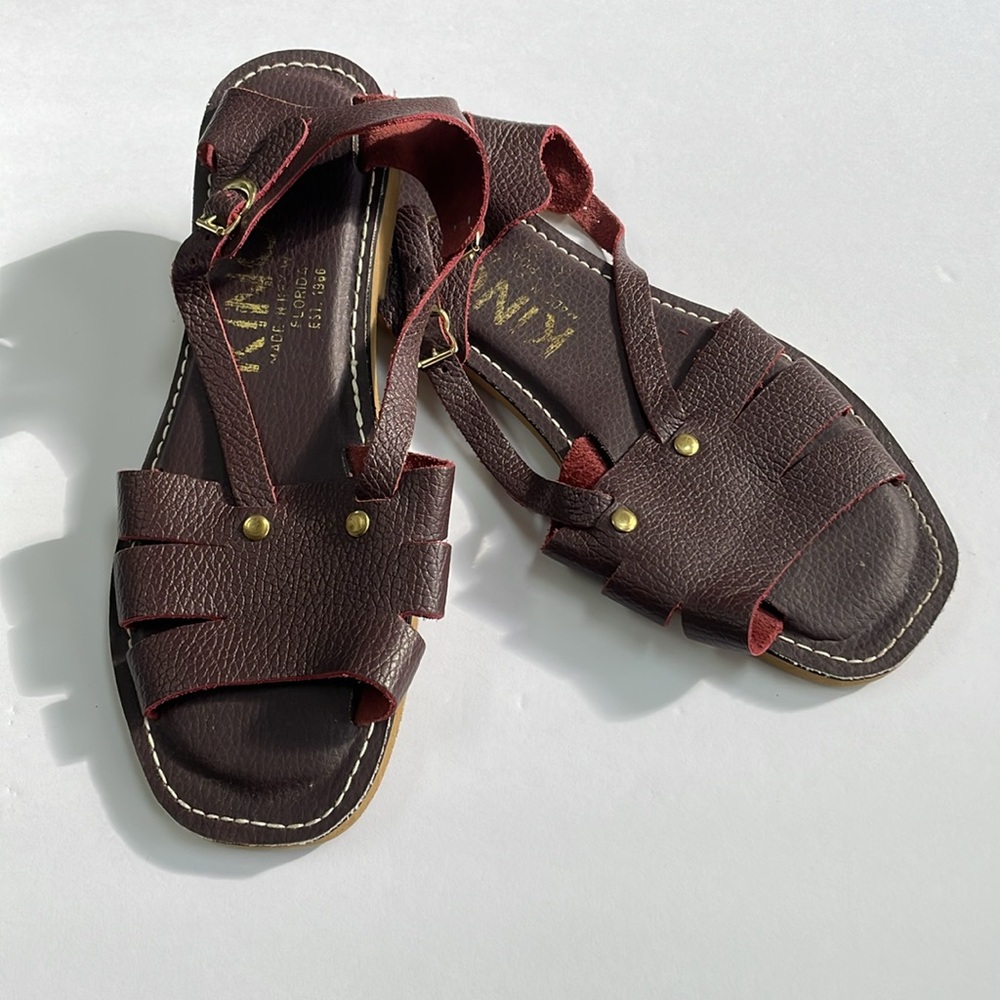 KINO Genuine Leather Sandals Made in Key West Florida in Oxblood Burgundy Size 8